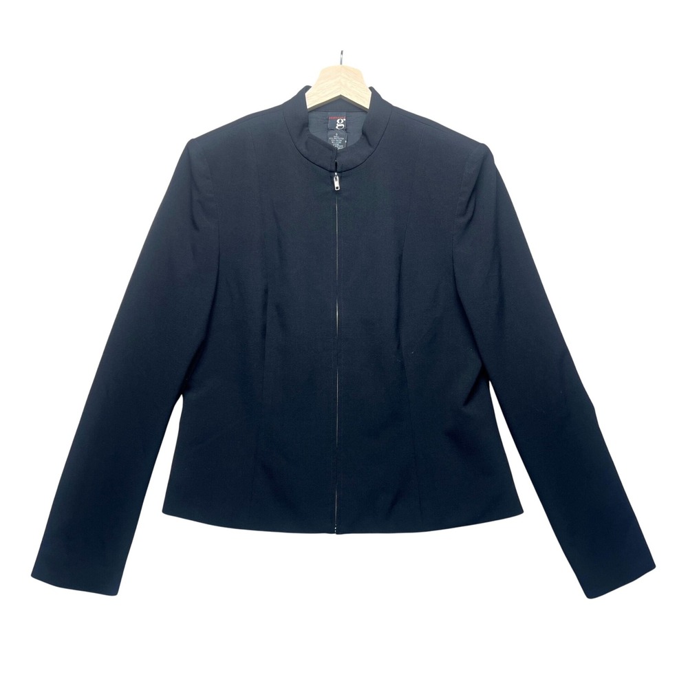 G Essentials Black Collarless Zip Front Blazer Jacket Women Size 8 Business Work